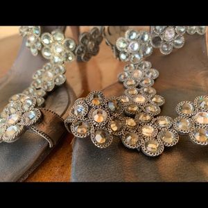 Ramón Tenza crystal jewel sandals with kitten heel